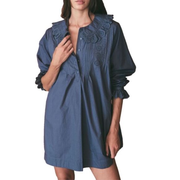 Doen Nerona Shirt Dress Atlantic Blue Edwardian Victorian Romantic Large NWT - Picture 3 of 13